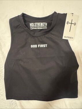 Women’s Black 'God First' Performance Crop Tank